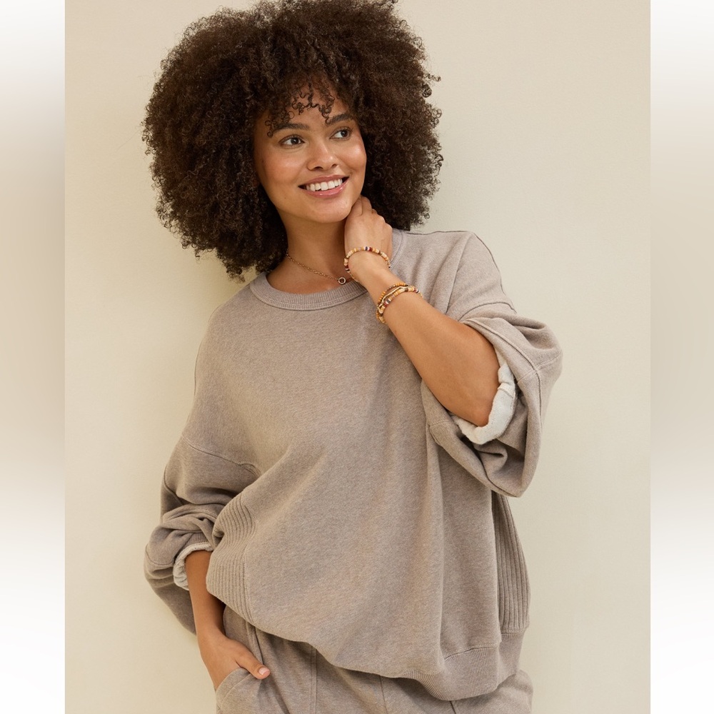 Aerie Tres Chic Sweatshirt Heathered Taupe S oversized